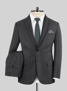 Experience the epitome of dapper sophistication and timeless elegance with our Lanificio Zegna Loop Adana Gray Stripe Wool Suit. Tailored using superfine Australian wool, this suit exudes an air of refined allure in a sleek gray color scheme, complemented by vertical stripes that emanate effortless style. Whether you're attending a formal occasion, a wedding, or a party, this suit allows you to leave an indelible impression while effortlessly embracing understated charm.   Look Includes     Lani Elegant Pinstripe Suits For Work, Elegant Double Breasted Semi-formal Suit, Wedding Three-piece Suit With Welt Pockets, Elegant Semi-formal Double Breasted Suit, Elegant Custom Fit Three-piece Suit With Notch Lapel, Custom Fit Business Suit Sets In Suiting Fabric, Formal Custom Fit Single Breasted Sets, Formal Single Breasted Custom Fit Sets, Formal Single-breasted Custom Fit Sets