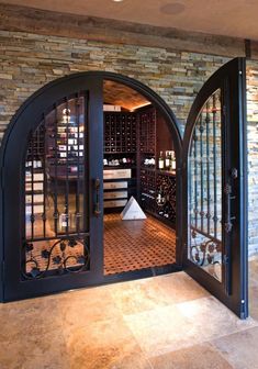 an open door leading to a wine cellar