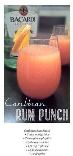 the recipe for rum punch is shown in this advertisement, with information about how to make it