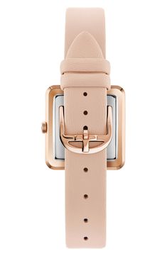 This minimalist leather strap watch features a square case and four numeral indexes. 33mm case Two-hand movement Mineral crystal face Aluminum dial Stainless steel/goldtone plate/leather Imported Leather Strap Watch, Rose Gold Case, Ted Baker London, Minerals Crystals, Ted Baker, Leather Straps, Vegan Leather, Pink Ladies, Nordstrom