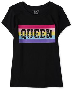 Girls Short Sleeve Rainbow 'Queen' Graphic Tee Girls T Shirts, Girl Rainbow, Short Girls, Girls Tshirts, Black Tee, Graphic Tee, Graphic T Shirt