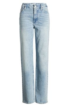 Designed to complement every body, these '90s-inspired jeans have a gap-proof contoured waist and full-length straight legs. 32" inseam; 15 1/2" leg opening; 11 1/2" front rise; 15 1/2" back rise (size 8) Zip fly with button closure Five-pocket style 79% cotton, 20% recycled cotton, 1% Lycra® spandex Hand wash, dry flat Made in Turkey Black Owned/Founded Good American Jeans Outfits, Iconic Clothes, High Waist Straight Leg Jeans, Good American Jeans, Coastal Granddaughter, Designer Pants, American Jeans, Best Icons, 90s Inspired