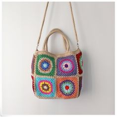 Crochet Granny Square Crossbody Bag Boho Style Granny Square - Etsy Beige Rectangular Crochet Bag For Festival, Rectangular Beige Crochet Bag For Festivals, Multicolor Handheld Crochet Bag For Daily Use, Rectangular Crochet Shoulder Bag For Festival, Handmade Retro Crochet Bag For Daily Use, Multicolor Crochet Bag With Adjustable Strap Gift, Handmade Rectangular Crochet Bag For Festival, Gift Multicolor Crochet Bag With Adjustable Strap, Bohemian Crochet Rectangular Bag Gift