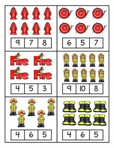 worksheet with fireman numbers and symbols to practice counting the number 1 through 10