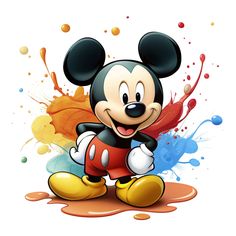 a mickey mouse with paint splattered on it