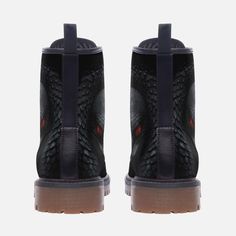 These extremely comfortable classic boots with a high quality print are made to last and to impress. Designed for fashion people, stylish and personalized. Perfect for everyday wearing and to show a unique sense of style.. - The Upper Made of PU leather (synthetic leather), the sole made of rubber.- Soft PU make it comfortable and soft. Size Chart Winter Black Boots With Red Sole, Casual Black Boots With Leather Lining, Black Boots With Red Sole For Streetwear, Red Sole Lace-up Boots For Streetwear, Black High Ankle Boots With Red Sole, Winter Ankle Boots With Red Sole, Casual High-top Boots With Red Sole, Casual Black Boots With Red Sole, Streetwear Leather Martin Boots With Reinforced Heel