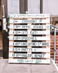 a sign on the side of a building that says ceremony and pims o'clock