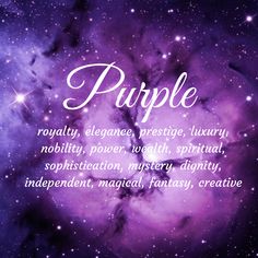 the words purple are written in front of an image of space and stars on a blue background