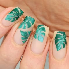 #moyoutropical28 moyoutropical28 moyou tropical 28  palm leaf, nude, matte Banana Leaf Nails, Palm Leaf Nail Design, Monstera Leaf Nail Art, Tropical Leaf Nail Art, Tropical Leaves Nails, Tropical Manicure Ideas, Monstera Nail Design, Island Nails Tropical Simple, Palm Leaves Nails