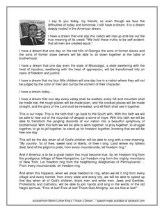 Martin Luther King Reading Comprehension, 95 Theses Martin Luther, Martin Luther King Jr Writing Activities, Martin Luther King Jr Writing Prompt, Martin Luther King Speech, Mlk Speech I Have A Dream, I Have A Dream Speech