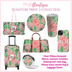 For the Pretty Girl who wants to travel in style and peace of mind. Protect luggage from nasty scratches and accidental swaps at the baggage carousel. These covers slide on quickly and feature multiple slits on the left side for easy access to the handles. Great gift for the Travelnista in your life. This personalized Signature 2 pink and green luggage cover is the perfect and unique gift for initiation, new member, Soror bestie, homecoming travel, Christmas gift, birthday gift, girls trip, vaca Aka Clothing, Aka Founders, Green Luggage, Aka Sorority Gifts, Baggage Carousel, Personalized Travel Bag, Green Phone Case, Travel Christmas, Aka Sorority