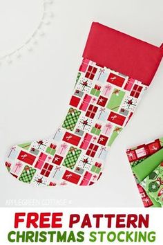 a christmas stocking made out of fabric with the text free pattern