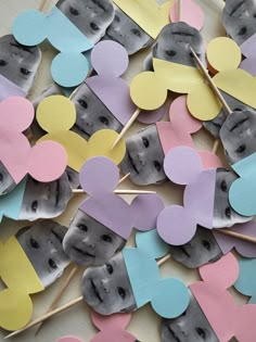 a bunch of heart shaped stickers on top of a table