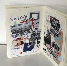 an open book with pictures and words on the pages that say go's love