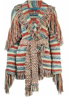 a multicolored jacket with fringes on the shoulders