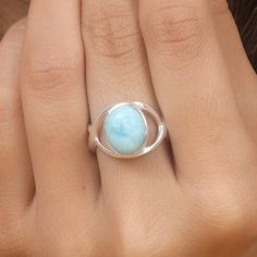 "Larimar Ring, Sterling Silver Ring, Statement Ring, Handmade Ring, Boho Ring, Oval Ring, Women Ring, 925 Silver Ring, Silver Larimar Ring Gemstone Name - Larimar Stone Quality - AAA Ring Size - US-6 / UK-L Weight - 3.56 gm Length - 1.5 cm Width - 1 cm Stone Shape - As shown in the picture We serve complete 925 sterling silver Jewelry and genuine properties of the stone. The products are dispatched from the small business from UK. Product Quality and Packaging - Our all products are 925 Silver S Silver Larimar Oval Ring, Oval Larimar Rings For Anniversary, Oval Larimar Gemstone Rings, Larimar Rings, Oval Rings, Les Chakras, 925 Silver Rings, Boho Rings, 925 Sterling Silver Jewelry