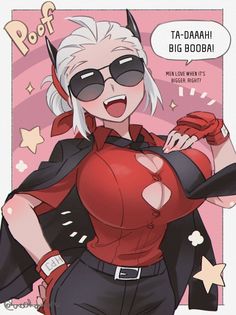 an anime character with white hair and black glasses, wearing red shirt and black pants