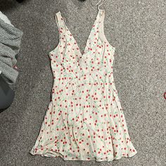 Never Worn! No Tags Zara Casual V-neck Sundress, Zara A-line Sundress Mini Dress, Zara Cotton V-neck Mini Dress, Zara V-neck Floral Summer Dress, Zara V-neck Floral Print Dresses, Cherry Dress, Zara Dresses, Red And White, Zara