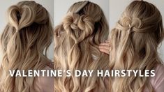 Hair For Valentines Dance, Two Heart Buns Hair, Hearts In Hair Tutorial, Girls Valentine’s Day Hair, Valentines Heart Hair, Girls Valentines Hair Ideas, How To Do A Heart In Your Hair, Valentine’s Day Hair For Kids