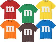 six t - shirts with the letter m in different colors