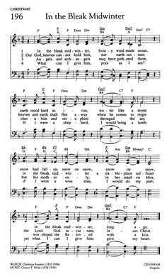 sheet music with the words in the bleak midwinter