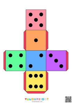 four dices stacked on top of each other in the shape of a cross with black dots