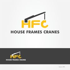 the logo for house frames cranes, which is designed in yellow and black with an image of