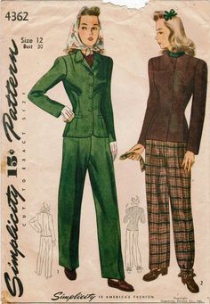 Before and After: 1940s Pants Add Class to Work Wardrobe 1940s Clothes, Wwii Fashion, 1940s Women, 1940's Fashion, Simplicity Patterns Vintage, 40s Fashion, Simplicity Sewing Patterns