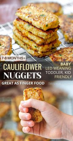 Cauliflower nuggets tots for kids Baby Lean Weaning Foods, Toddler Recipes Dinner, Blw Recipes 8 Months Meal Ideas, Prep Food Ideas, Blw Lunch Recipes, Baby Food Recipes 4-6, Toddler Recipes Picky, Easy 11 Month Old Meals