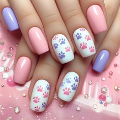 #kitten  #nails   #cute  #summer_nails Short Cat Nails Acrylic, Animal Nails Cute, Simple Kids Nail Designs, Cute Kids Nails Ideas, Nail Ideas Cat, Kid Nail Designs Cute, Puppy Nails Designs, Cute Nail Designs For Kids, Cat Paw Nails