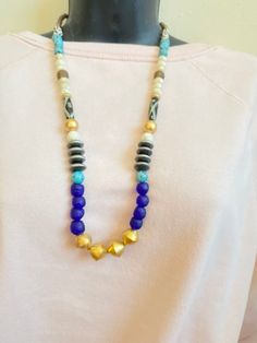 This necklace features Blue recycled african beads, shell beads, jasper beads and agate ornate bead.It is designed to add the extra bohemian vibes to your attire. The length of the necklace is around the 20 inches. This is extremely lightweight necklace.If you have any questions, let me know.Please follow us on Instagram to see more designs:https://www.instagram.com/beadsnshine/Thank you for looking and have a great day ahead. Color Beaded Necklace, Glass Beads Necklace, Bling Earrings, Bohemian Vibes, Dragon Vein Agate, Bohemian Necklace, African Beads, Colorful Earrings, Agate Necklace