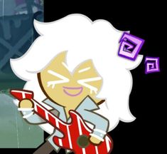 a cartoon character with white hair holding a guitar