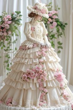 Flower Gown, Vintage Ball Gowns, Old Fashion Dresses, Doll Clothes Barbie, Fantasy Gowns, Princess Outfits, Vintage Style Dresses, Lolita Dress