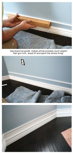 two pictures showing how to install carpet in a room