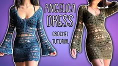 two crocheted dresses with long sleeves and open shoulders