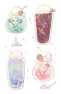 four different kinds of drinks in glasses