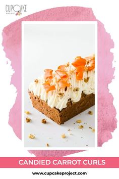 a piece of cake with carrots and cream frosting