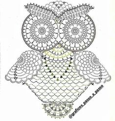 an owl is sitting on top of a white doidled design with green dots in the middle