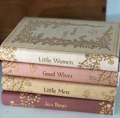 three books stacked on top of each other with the title little women, good wives and little men