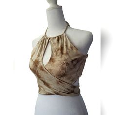 Fashion Nova Shook Tie Dye Top. This Brown And Cream Colored Wrap Top Is A Sexy Addition For Your Summer Wardrobe Or Your Night Out Outfits! Neckline : Keyhole Sleeve : Sleeveless Cut : Cropped Style : Wrap New With Tags! Beige Halter Top For Summer Nights, Beige Fitted Halter Neck Crop Top, Fitted Beige Crop Top For Summer, Fitted Beige Crop Top For Vacation, Fitted Beige Crop Top For Festival, Brown Halter Top For Summer Party, Brown Summer Party Halter Top, Summer Party Brown Halter Top, Brown Summer Crop Halter Top