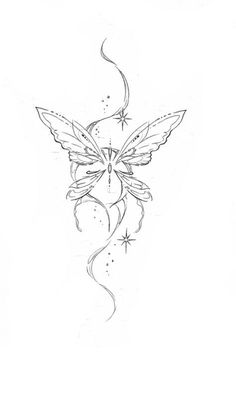 a drawing of a butterfly with stars and swirls on it's back side