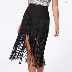 Brand New In Perfect Condition. Make An Offer Black Fringe Skirt For Evening, Evening Black Skirt With Fringe, Evening Black Fringe Skirt, Black Fringe Bottoms For Fall, Black Fringe Mini Skirt For Spring, Black Fringe Skirt For Spring, Chic Black Bottoms With Fringe, Chic Black Fringe Mini Skirt, Black Fringe Mini Skirt