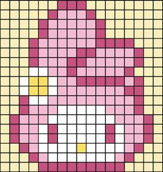 a cross stitch pattern in pink, yellow and white with squares on the bottom half