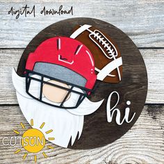 a wooden sign with a football helmet on it