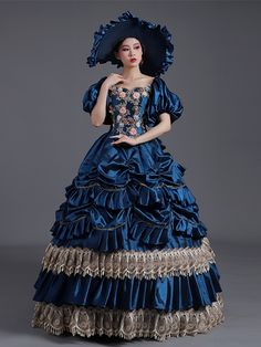 Blue Mermaid Prom Dress, Baroque Dress, Rococo Dress, Upscale Fashion, Vintage Gowns, Gowns With Sleeves, Historical Dresses, Dress Hats, Lace Fashion