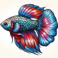 a drawing of a colorful fish on a white background