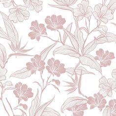 a floral wallpaper with pink flowers and leaves