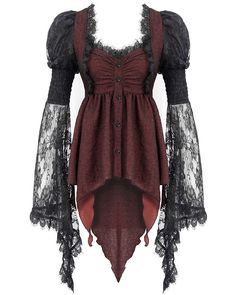 Black Lace Fashion, Gothic Blouse, Vampire Witch, Gothic Vampire, Steampunk Clothing, Feminine Outfit, Steampunk Fashion, Tunic Blouse, Corset Dress