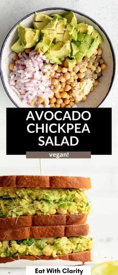 avocado chickpea salad with cilantro and lettuce on toasted bread