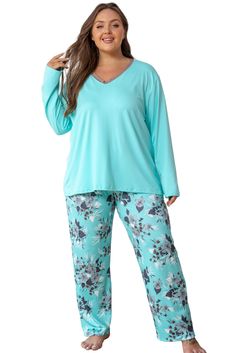 PRICES MAY VARY. Fabric: 100% Polyester, soft; breathable and lightweight to wear. Apply size XL to 5XL. Feature: 2 Piece Lounge Sets. Long sleeve pajamas top with a matching floral patterns long pants. Top: V-neck with matching color trim, simple but elegant, perfect for house or daily wear on cooling day. Pants: No pockets; elastic waistabnd; the pants are featured as loose and comfortable. You can sleep without worrying about your pants legs rolling up to your knees. Occasion: This is not onl Plus Size Pajamas, Fashion Joggers, Jogger Set, Gifts For Your Mom, Pajama Top, Long Pants, Long Sleeve Pyjamas, Daily Wear, Color Matching